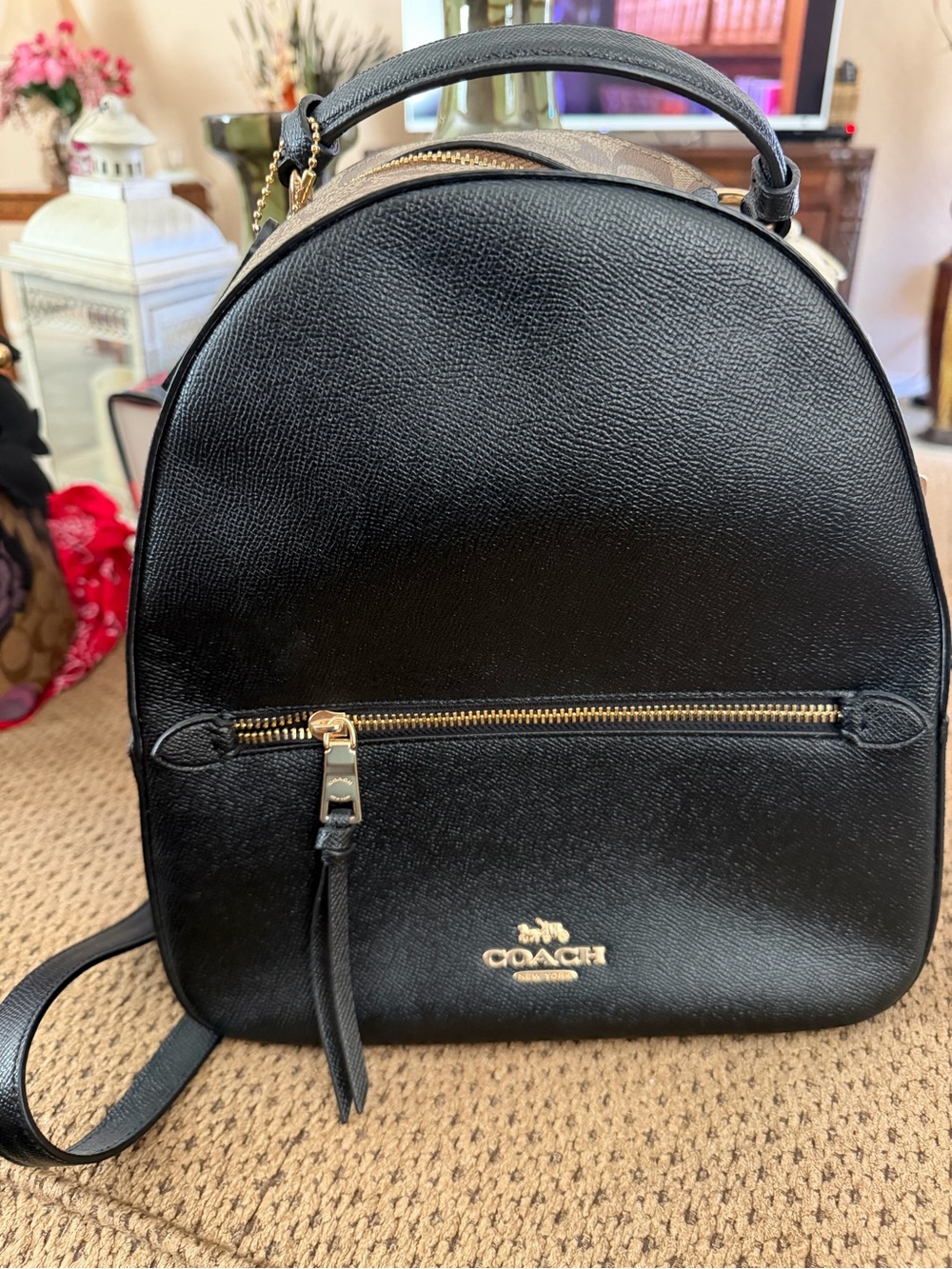 Coach Brown Monogram Dome Backpack with Black Trim